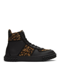 Giuseppe Zanotti Brown And Black Leopard Blabber High Top Sneakers