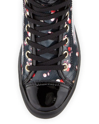 RED Valentino Cherry Print Patent High Top Sneaker Black