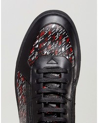 Hugo Boss Hugo By Embossed Leather Zip And Lace High Top Graphic Print Sneakers Black