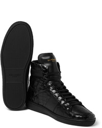 Saint Laurent Patent Croc Effect Leather High Top Sneakers