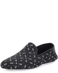 Black Print Leather Loafers