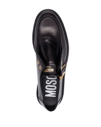 Moschino Logo Print Zipped Leather Loafers