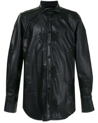 Black Print Leather Long Sleeve Shirt
