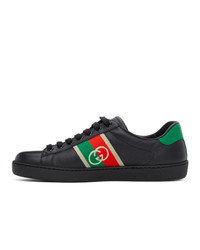 Gucci Black And Green Interlocking G Ace Sneakers