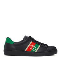 Gucci Black And Green Interlocking G Ace Sneakers