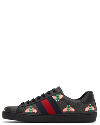 Gucci Black Gg Bee Print Ace Sneakers
