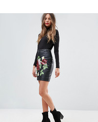 Asos Tall Leather Look Mini Skirt With Rose And Stud Detail