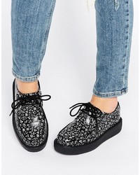 Black Print Leather Oxford Shoes