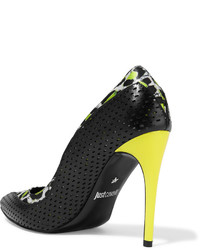 Just Cavalli Animal Print Satin Trimmed Perforated Leather Pumps
