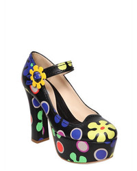 Moschino 120mm Floral Printed Leather Pumps