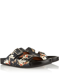 Givenchy Leather Sandals In Magnolia Print Black