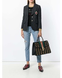 Gucci Black Sylvie Animal Studs Leather Tote Bag