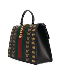Gucci Black Sylvie Animal Studs Leather Tote Bag