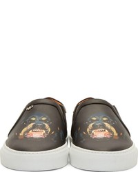 Givenchy Black Leather Rottweiler Slip On Sneakers