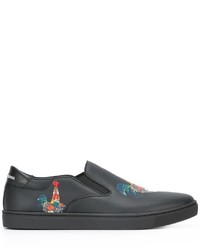 Dolce & Gabbana London Slip On Rooster Print Sneakers