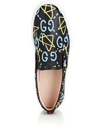 Gucci Ghost Print Leather Slip On Sneakers