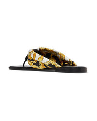 Versace Printed Silk Twill And Leather Sandals