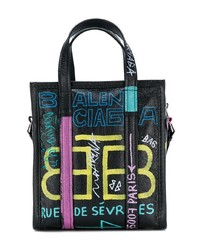 Balenciaga Black Graffiti Bazar Shopper Mini Tote Bag