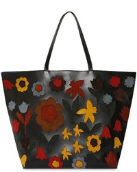RED Valentino Floral Suede Intarsia Leather Tote Bag