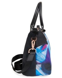 Ted Baker London Small Cosmic Bloom Floral Print Nylon Tote Black