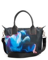 Ted Baker London Small Cosmic Bloom Floral Print Nylon Tote Black