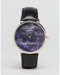 Reclaimed Vintage Landscape Print Watch In Leather