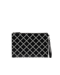 Burberry Black And White Edinburgh Check Leather Zip Pouch