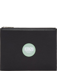 Kenzo Black Neoprene Leather Logo Zip Pouch