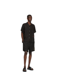 Bode Black Linen Embroidery Short Sleeve Shirt