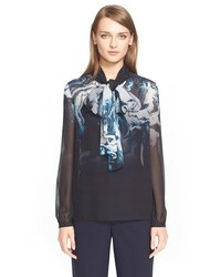 St. John Collection Marble Degrade Print Silk Georgette Blouse With Scarf