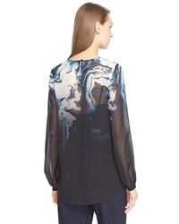 St. John Collection Marble Degrade Print Silk Georgette Blouse With Scarf