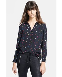 The Kooples Star Print Cloque Dobby Blouse Black Large