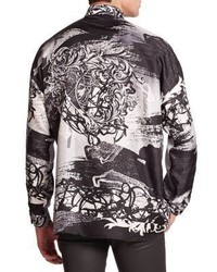 Versace Collection Graffiti Print Silk Sportshirt