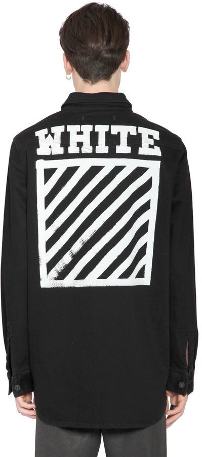 Gør livet Glimte tøjlerne Off-White Stripes Print Cotton Denim Shirt, $571 | LUISAVIAROMA | Lookastic