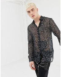 ASOS DESIGN Regular Fit Black Sheer Shirt With Dot Print