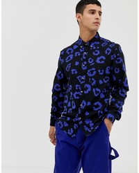 Collusion Regular Fit Oxford Shirt In Leopard Print