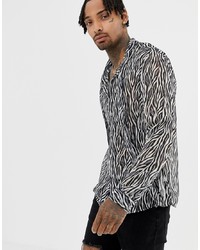 ASOS DESIGN Regular Sheer Zebra Sparkley Shirt With Tie Neck