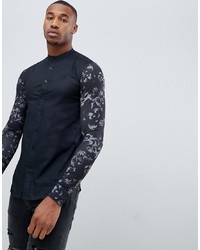 Siksilk Shirt In Black With Contrast Sleeves