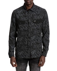 PRPS Singularity Topo Print Button Up Shirt In Black At Nordstrom