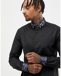 Twisted Tailor Skinny Fit Shirt With Contrast Jacquard