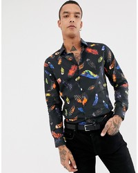 Devils Advocate Slim Fit Feather Print Shirt