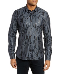 Jared Lang Trim Fit Chambray Letters Sport Shirt