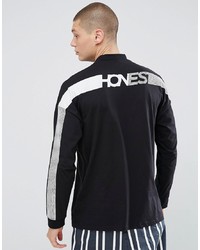 ASOS DESIGN Asos Oversized Long Sleeve T Shirt With Honest Back Print Neck Zip