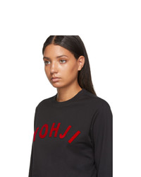 Y-3 Black And Red Yohji Letters Long Sleeve T Shirt