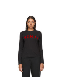 Y-3 Black And Red Yohji Letters Long Sleeve T Shirt