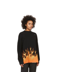 Palm Angels Black Burning Logo Over Long Sleeve T Shirt