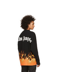 Palm Angels Black Burning Logo Over Long Sleeve T Shirt