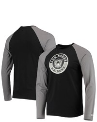 New Era Blackgray Las Vegas Raiders League Raglan Throwback Long Sleeve T Shirt