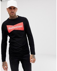 ASOS DESIGN Budweiser Muscle Fit Long Sleeve T Shirt