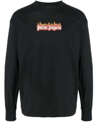 Palm Angels Burning Logo Print Long Sleeve T Shirt